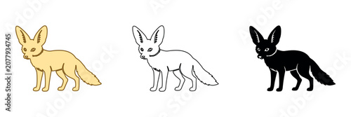 Schilderij op canvas Three stylized fennec foxes in different artistic representations