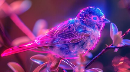 Neon bird on branch