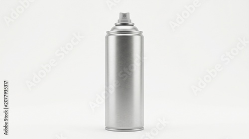 Blank silver metal spray can mockup on light gray background