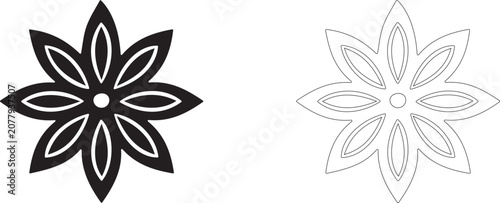 Star anise vector icon, aromatic spice symbol, baking seasoning and aromatherapy oil.