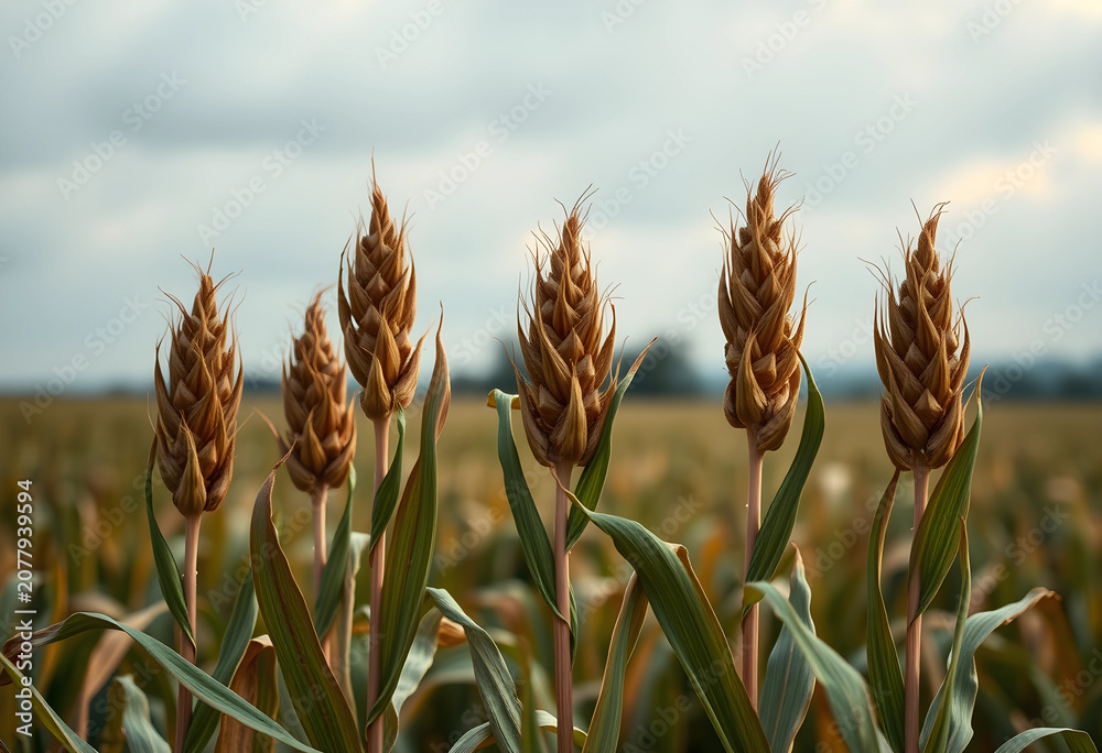 Fototapeta premium Mature wheat crops showing disease symptoms in field