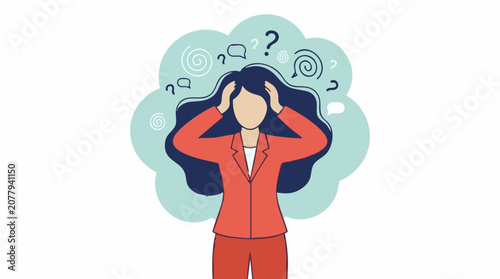 Konstfotografi Stressed Woman Feeling Overwhelmed with Questions and Confusion