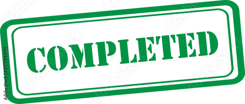 Completed stamp graphic green rectangular rubber stamp for task management and approval processes