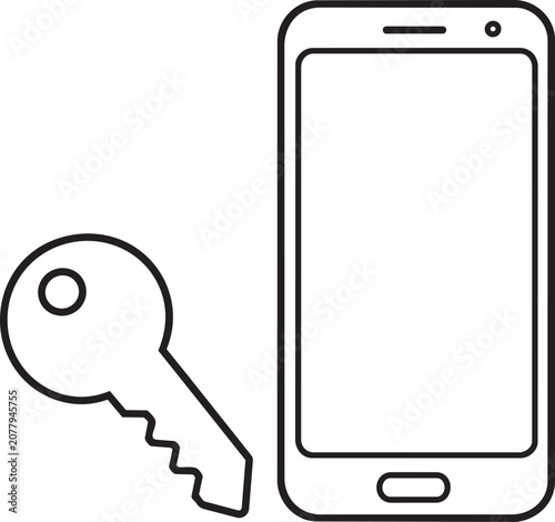 Black line icon of a smartphone and a key