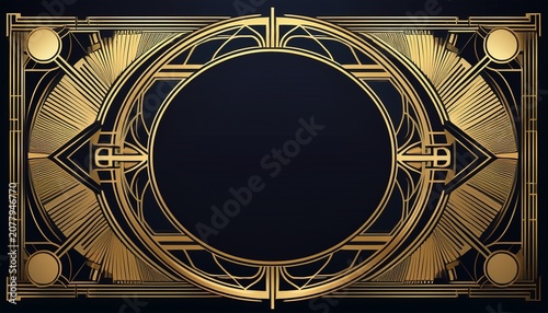 elegant gold art deco frame on black background geometric design vintage style border