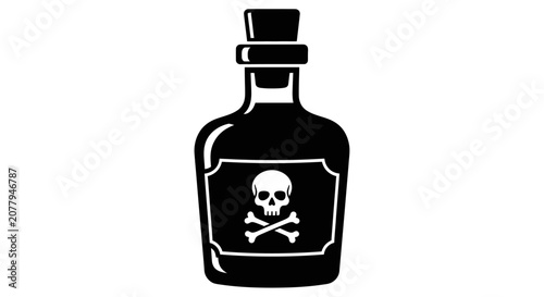 Billede på lærred Poison Bottle Silhouette with Skull and Crossbones Warning on Isolated White Bac