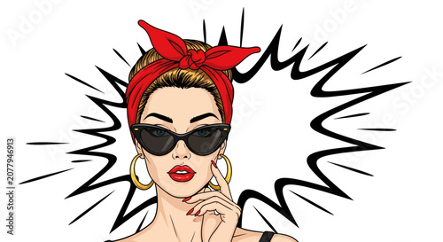 Tablou pe pânză Playful Pop Art Woman Blowing Kiss with Speech Bubble Effect on Isolated White B