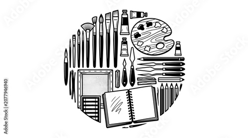 Art Supplies Collection Creative Tools for Painting and Drawing.