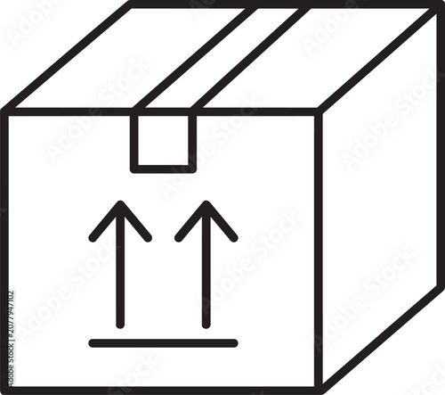Black line drawing of a parcel box with handling symbols