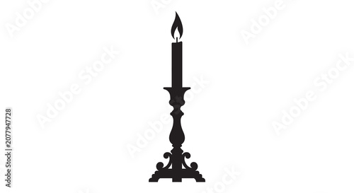 Фотография Ornate Candlestick With Flame Black Silhouette candelabra