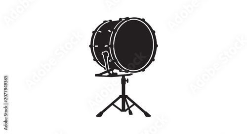 Schilderij op canvas Bass Drum With Stand Black Silhouette On White Background