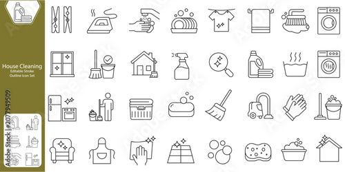 Obraz na plátně House Cleaning editable stroke line icon set