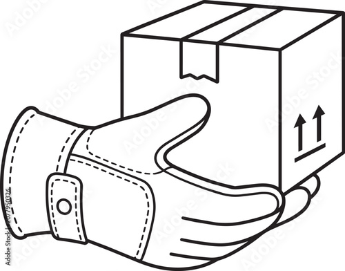 Hand holding a cardboard box with arrows