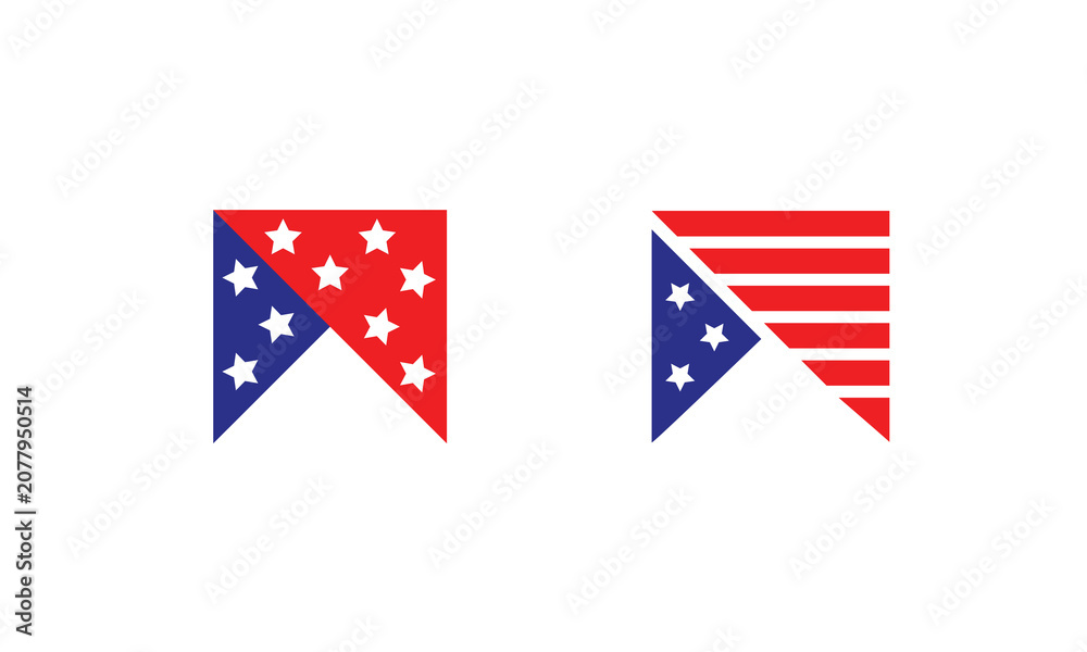 Fototapeta premium American flag banner vector set with stars and stripes