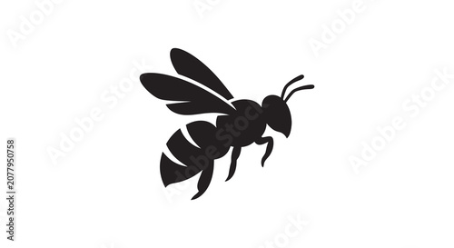 Quadro su tela Black bee silhouette against a white background silhouette