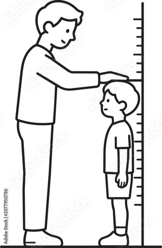 Man measuring boy's height with ruler