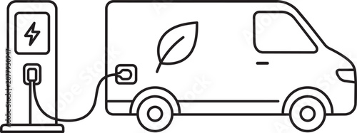 Electric van charging at a station with leaf symbol
