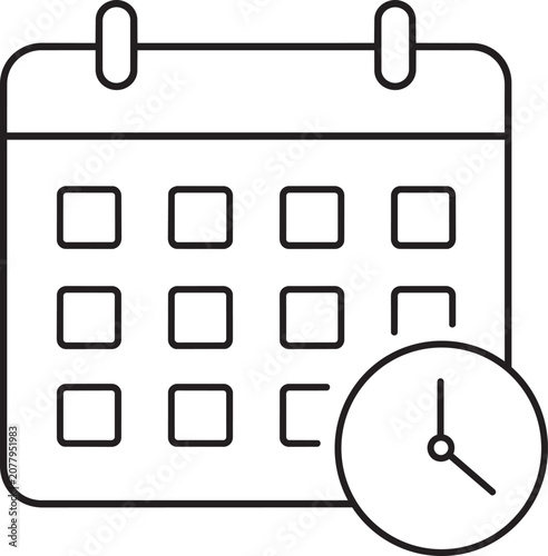 Simple line art calendar with clock icon