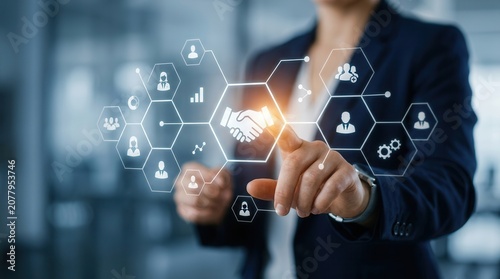 A professional team collaboration strategy and networking concept for creating stakeholder value.