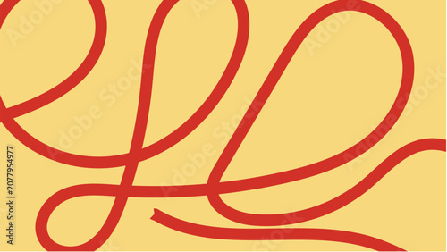 Abstract red line vector illustration looping curved pattern yellow background fluid intersection minimal modern decorative digital design