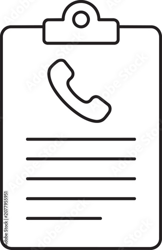 Black phone icon on a clipboard with lines
