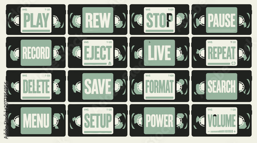 Collection of media player control buttons.