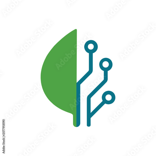 Minimalist leaf and circuit logo icon representing green tech and innovation