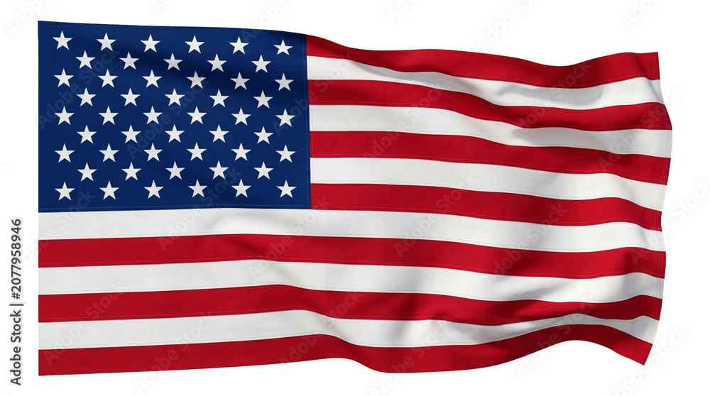 Obraz premium American flag waving in the wind, stars and stripes, symbol of United States of America, national emblem, patriotic banner, freedom and democracy, political symbol, government, independence day.