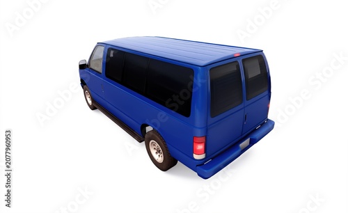 Blue cargo van for passenger transport and logistics, 3D render
