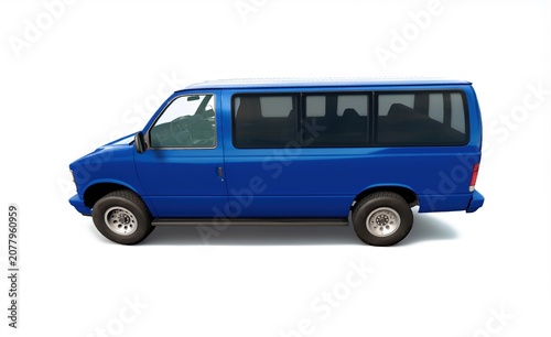 Blue cargo van for passenger transport and logistics, 3D render