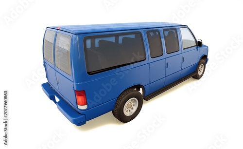 Blue cargo van for passenger transport and logistics, 3D render