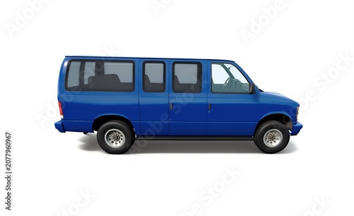 Blue cargo van for passenger transport and logistics, 3D render