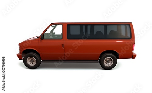 Brown commercial delivery van isolated on white background, 3D illustration