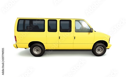 Yellow classic van mini bus for city transit and delivery, 3D illustration