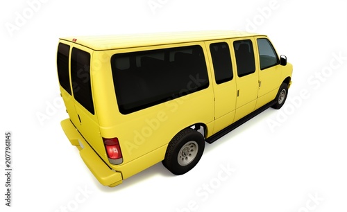 Yellow classic van mini bus for city transit and delivery, 3D illustration