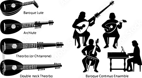 Photos Baroque Musician Silhouette Set – Lute Player, Classical Costume, Historical Per