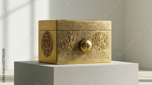 Niche Elegant golden box with intricate detailing.