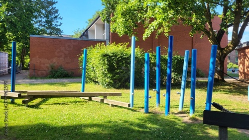 A playground in the schoolyard on a sunny day