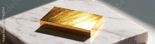 Niche Shiny gold bar on a marble surface.