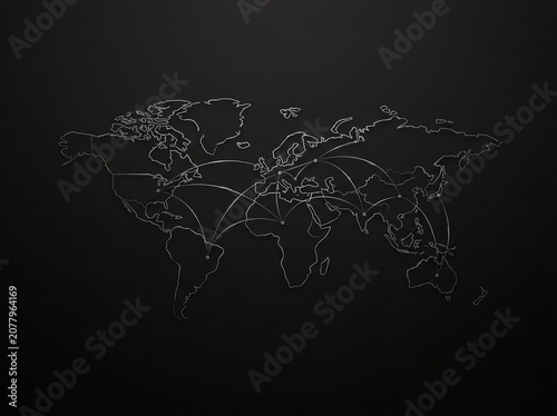Stylized world map with connection lines.