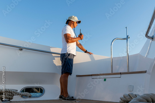Tableau sur toile Mooring operations on superyacht