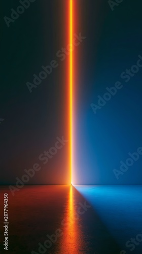 Vibrant diagonal light beam on dark background.