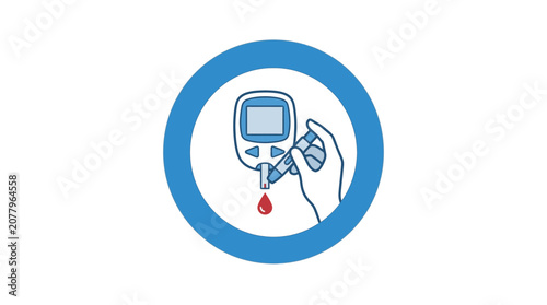 Foto Diabetes Blood Glucose Test Icon: Hand Using Glucometer