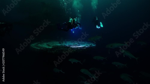 Cinematic Deep Sea Night Dive Exploration of Sunken USS Oriskany Aircraft Carrier Shipwreck