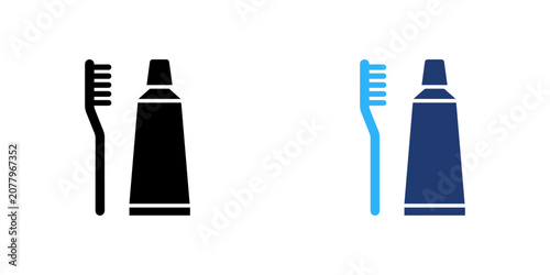 Toothbrush and toothpaste icon set