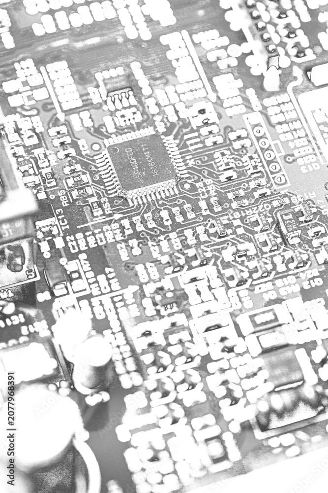 Fototapeta premium Electronic circuit board detail with a microchip, having a transparent background