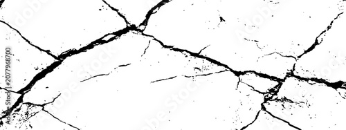 Konstfotografi Detailed black and white broken surface crack texture background vector illustration for destructive and aged design elements