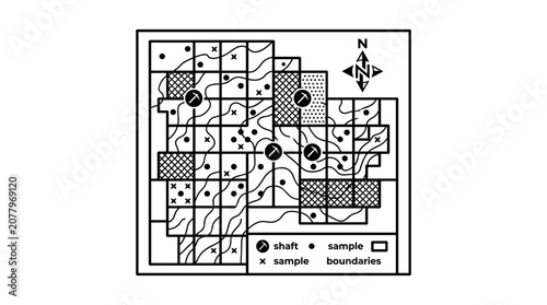 Detailed Archaeological Site Map with Grid and Sample Points.