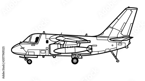 Detailed Blueprint Illustration of a Twin Engine Military Aircraft.