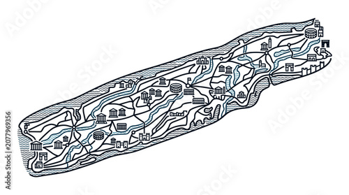 Detailed City Map Illustration with Roads and Buildings.